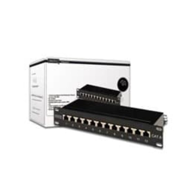 Patch panel 10" 12 portów, kat.6, S/FTP, 1U, wspornik kablowy, czarny (kompletny) Sort