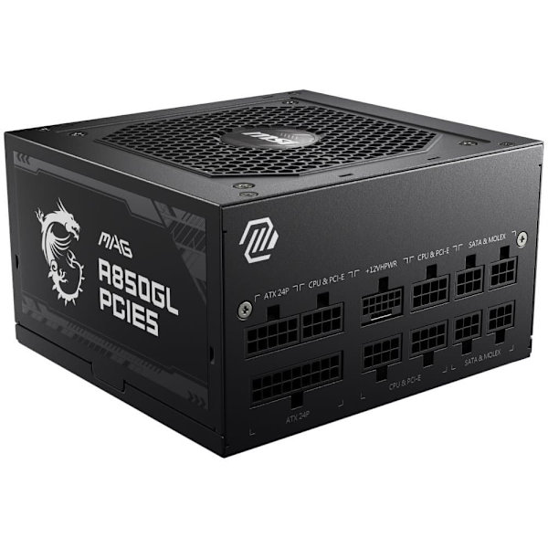 MSI MAG A850GL PCIE5, 850W, 80 Plus Gold, 120mm Fluid Dynamic Bearing Fan, Protections: OCP/OVP/OPP/OTP/SCP, Dimensions: 150mmx140mmx86mm, 7Y Warranty