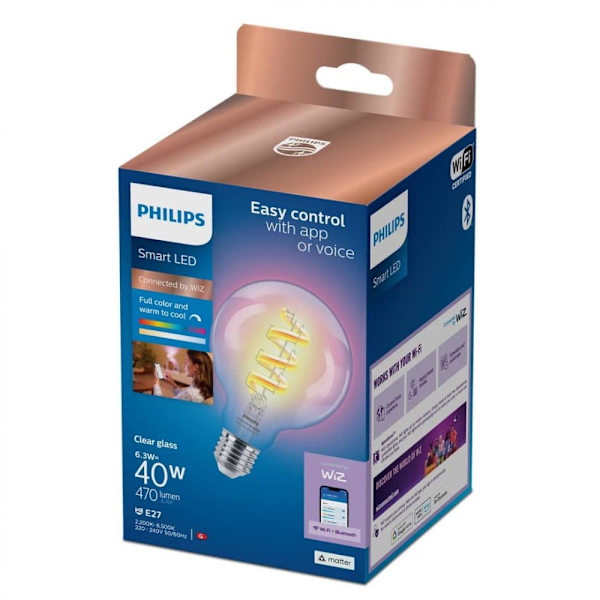 WiZ | Philips Smart WiFi Filament Clear G95 RGB | E27 | 6.3 W | Full colour