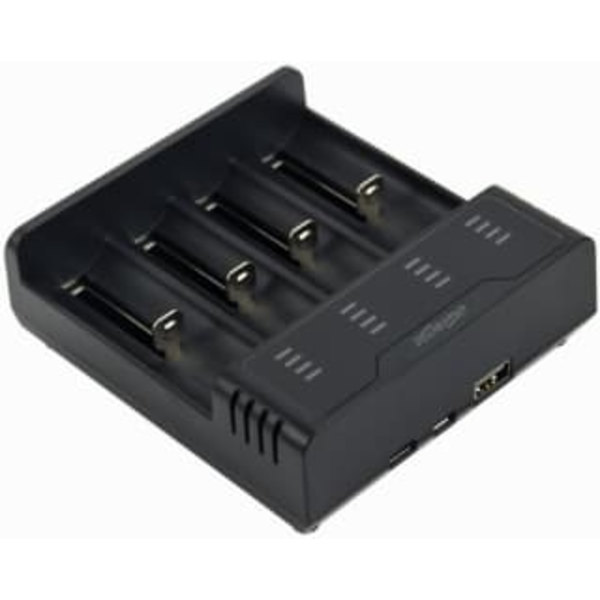 Bateriju lādētājs Gembird USB 4-slot Ni-MH + Li-ion Fast Battery Charger Black Sort