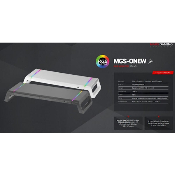 Mars Gaming MGS-ONE Monitor Stand Chroma RGB / USB 2.0