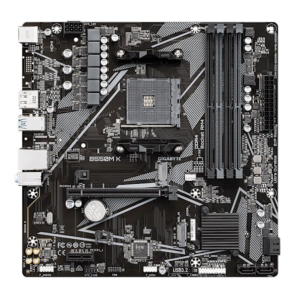 GIGABYTE B550M K Motherboard - AMD Ryzen 5000 CPUs, up to 4733MHz DDR4, 1xPCIe 4.0 + 1xPCIe 3.0 M.2, 1GbE LAN, USB 3.2 Gen 1