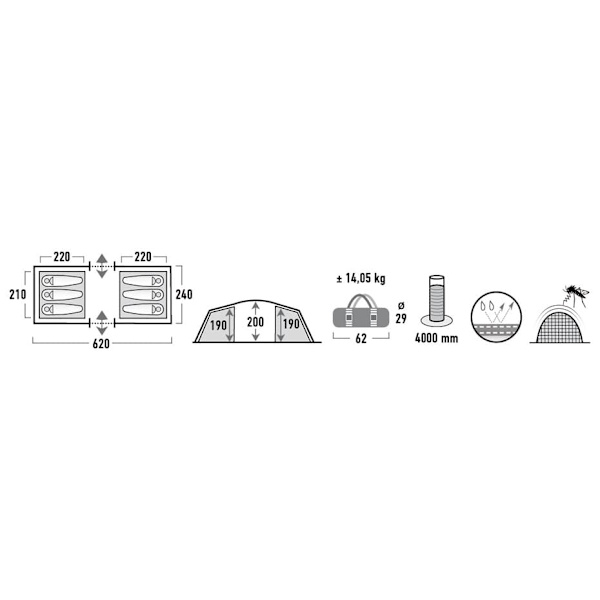 High Peak Tauris 6 Black Tunnel tent