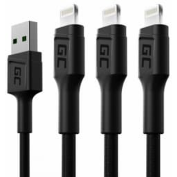 Green Cell Set of 3x Apple Lightning Fast Charging Cable with White LED Backlight 2m