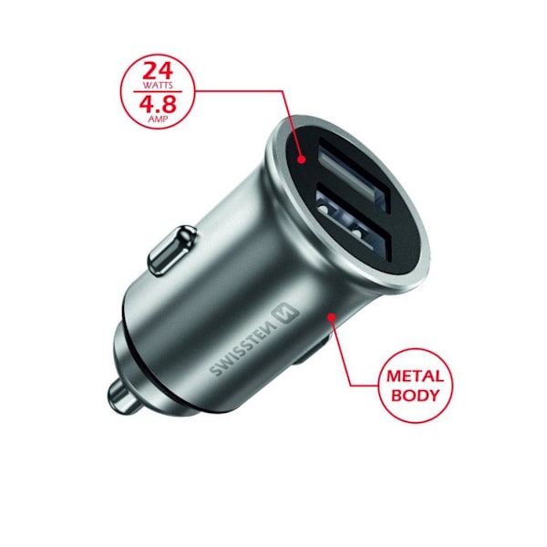 Swissten Eco Friendly Metal Premium Car charger 2 x USB 4.8A