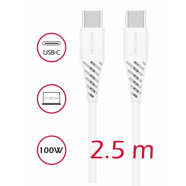 Swissten Datový kabel TPE USB-C / USB-C PD 5 A (100 W) 2,5 M bílý