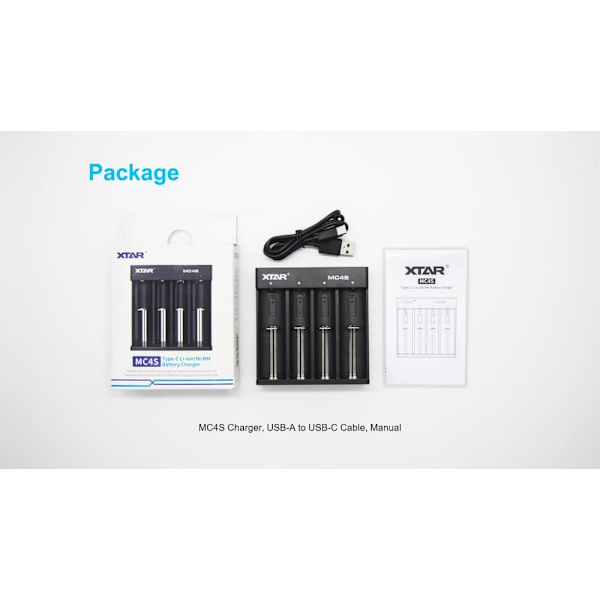 Charger  USB Type-C MC4S , Universal Charger, LiIon & NIMH, 18650, CR123; AA, AAA  -  XTAR