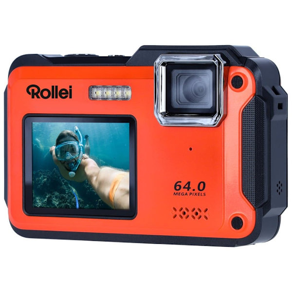Rollei Sportsline 64 Selfie/ 64 MPix/ 16x zoom/ 2,8" LCD+ 2"LCD/ 4K video/ Voděodolný 5m/ Oranžový Orange