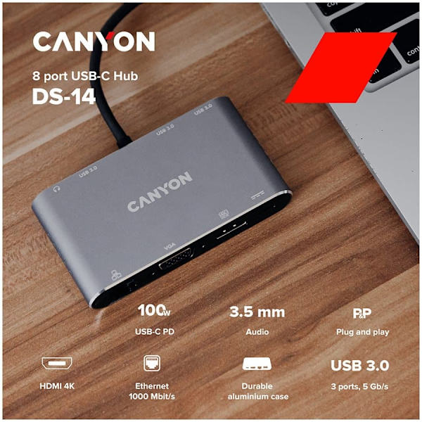 CANYON hub DS-14 8in1 4k USB-C Dark Grey