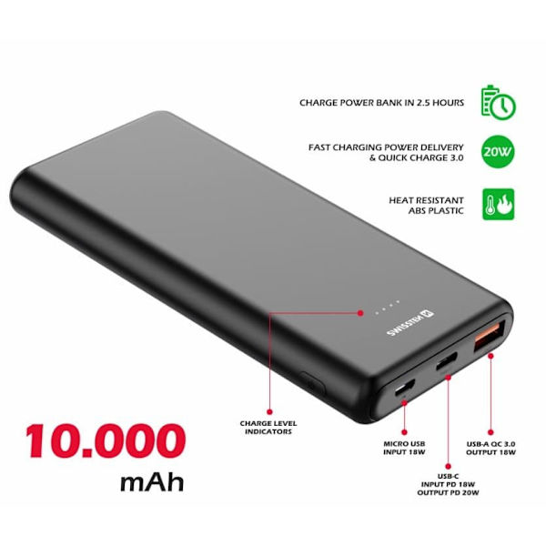 Swissten Line Power Power Bank USB / USB-C / Micro USB / 20W / 10000 mAh