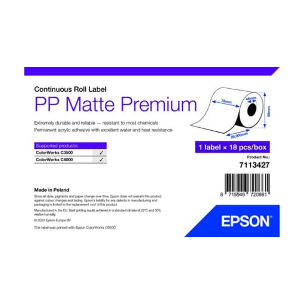 PP MATTE LABEL PREM CONTINUOUS/ROLL 76X29MM