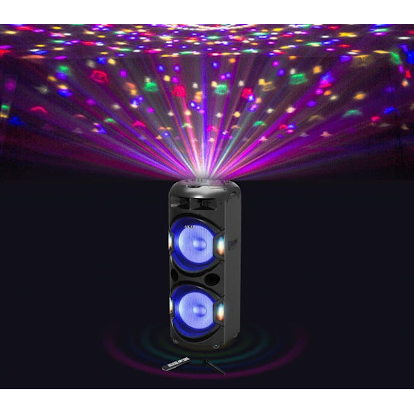 BOXE portabile AKAI, compact 2.0, RMS 350W, Micro SD card, microfon wireless, Bluetooth, conector Bluetooth, USB, negru, "DJ-Y5L" (timbru verde 40.00