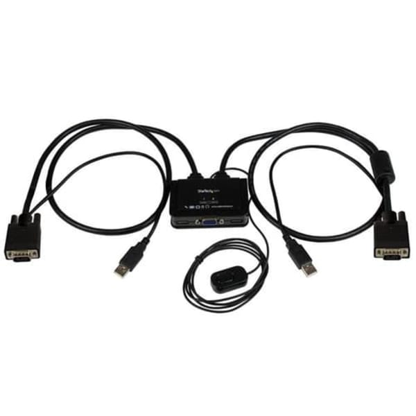 StarTech.com 2 Port USB VGA Cable KVM Switch - USB Powered with Remote Switch - KVM with VGA - Dual Port VGA KVM Switch (SV211USB) - KVM switch - 2 po Sort