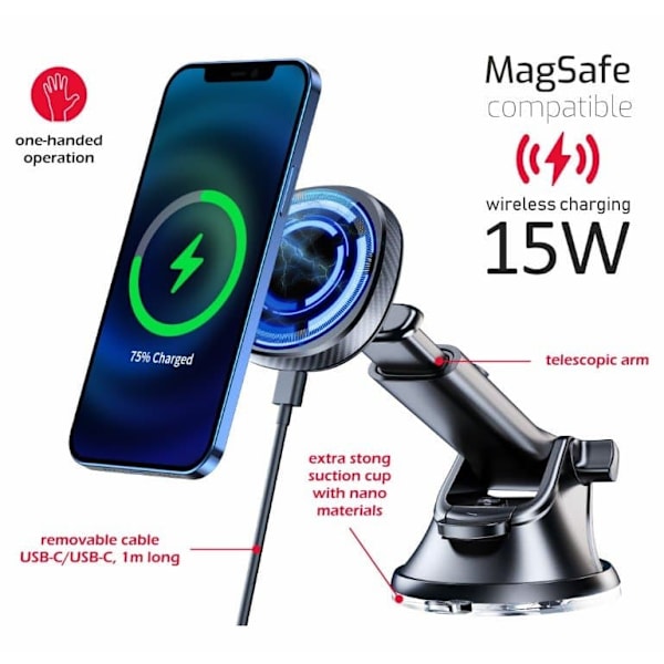 Swissten magnetický držák do auta s bezdrátovým nabíjením 15w dashboard (kompatibilní s magsafe)