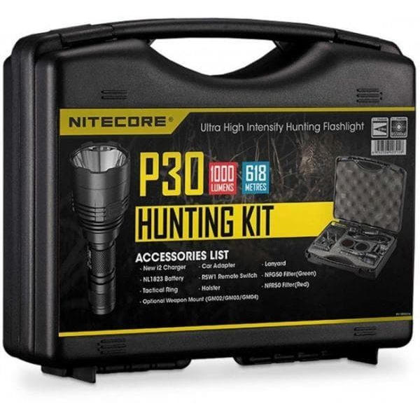 FLASHLIGHT HUNTING 1000 LUMENS/NEW P30HUNTING KIT NITECORE musta