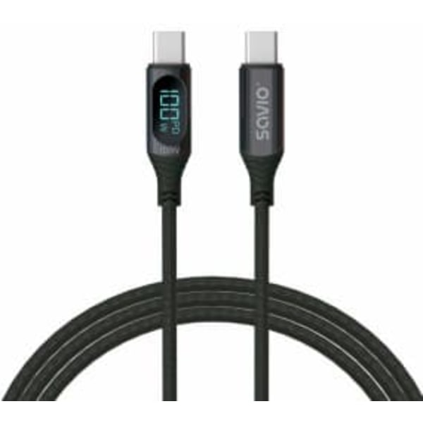 Kabelis Savio USB Type-C Male - USB Type-C Male with Digital Display 1m