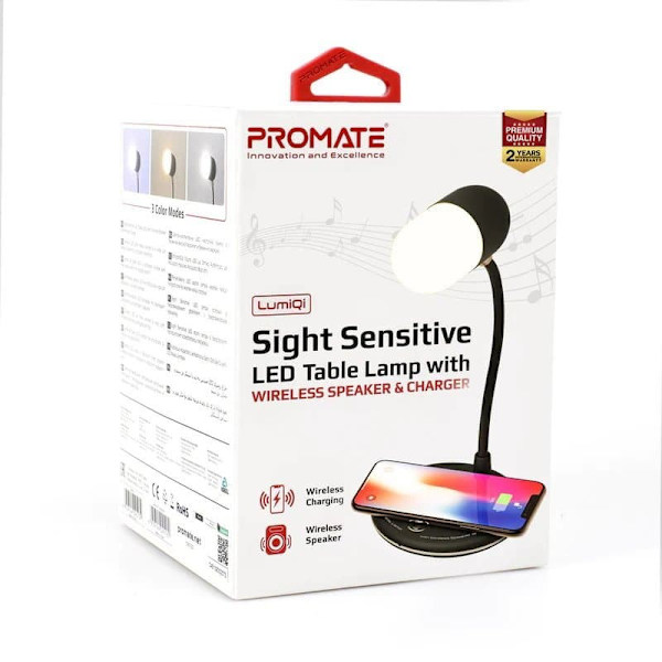 PROMATE LumiQi LED Table Lamp with Wireless charging and Bluetooth speaker