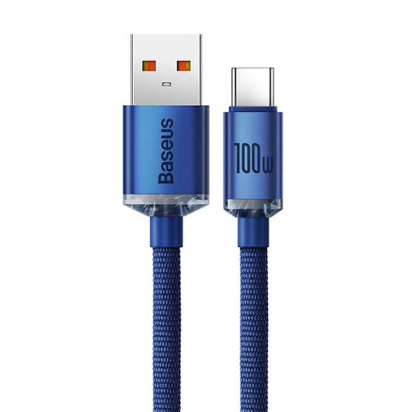 CABLU alimentare si date Baseus Crystal Shine, Fast Charging Data Cable pt. smartphone, USB la USB Type-C 100W, 1.2m, braided, albastru "CAJY000403" (
