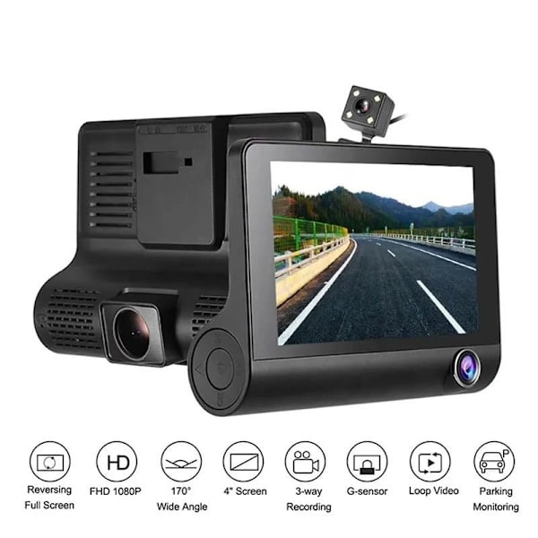 RoGer 3in1 Car video recorder with integrated front / rear / inside camera /  Full HD / 170 degree view
