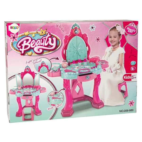 Beauty Set Toilet with Mirror Light Sound Jewellery Pink