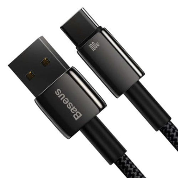 CABLU alimentare si date Baseus, Fast Charging Data Cable pt. smartphone, USB la USB Type-C (T), 100W, 480Mbps, aliaj zinc, braided(nylon),1m, negru,