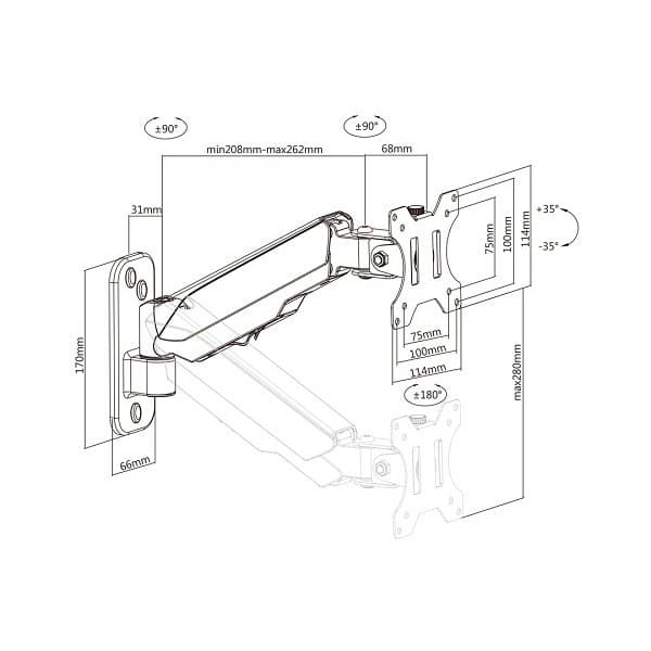 Multibrackets M Monitormount Wall Basic Single | VESA | Max 8kg | Wall | Black Sort