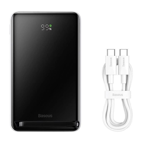Baseus Power Bank Magnetic Wireless charging (With Xiaobai Type-C to Type-C 60W(20V/3A) 0.5m) MagSafe 15W / PD 20W, 10000 mAh, White (PPCX000202)