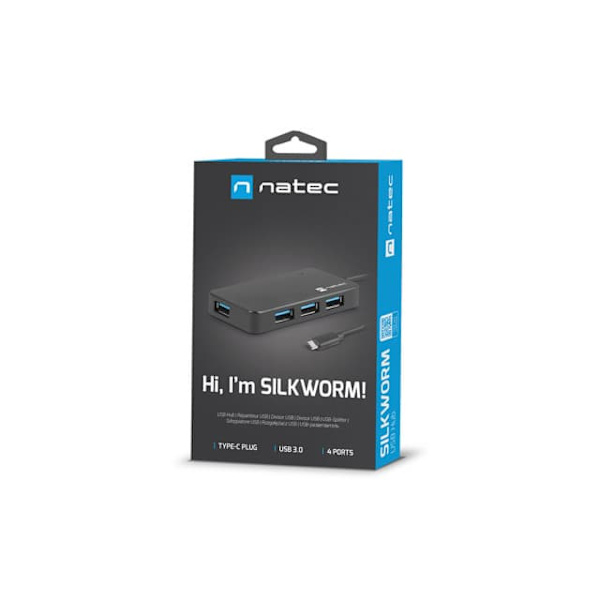 Koncentrator USB 4 porty Silkworm USB 3.0 czarny USB-C