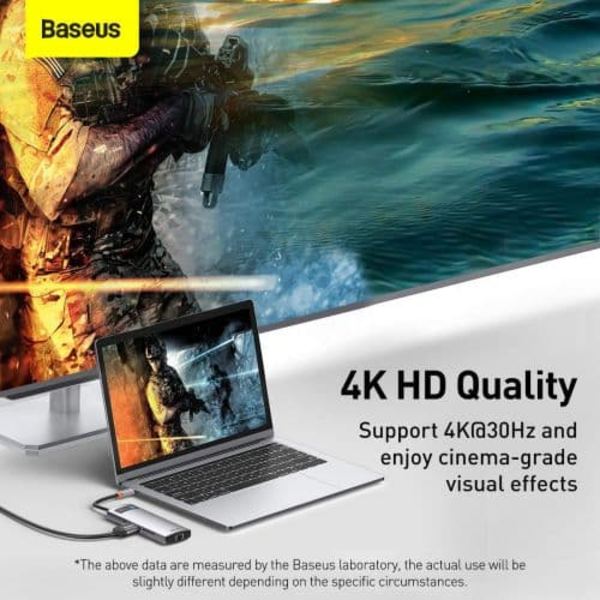 Baseus HUB Metal Gleam Series 8-in-1 Multifunctional (Type-C to PD/4K HD/USB3.0) Docking Station Gray (CAHUB-CV0G)