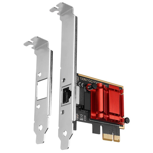 PCI-Express network card with 2.5 Gbit/s transmission rate and PXE support. Röd, Silver