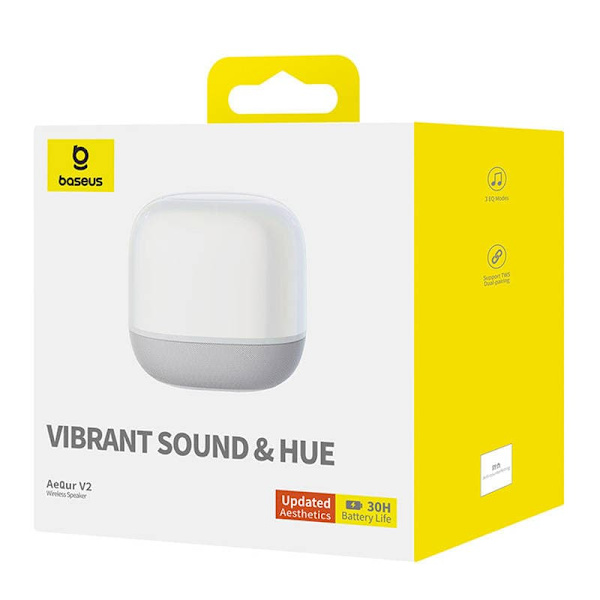 BOXA Baseus AeQur V2, wireless, 14 ore durata baterie, suporta pairing stereo cu alta boxa Baseus AeQur, alb, "A20050500211-00"  (timbru verde 2.00 le