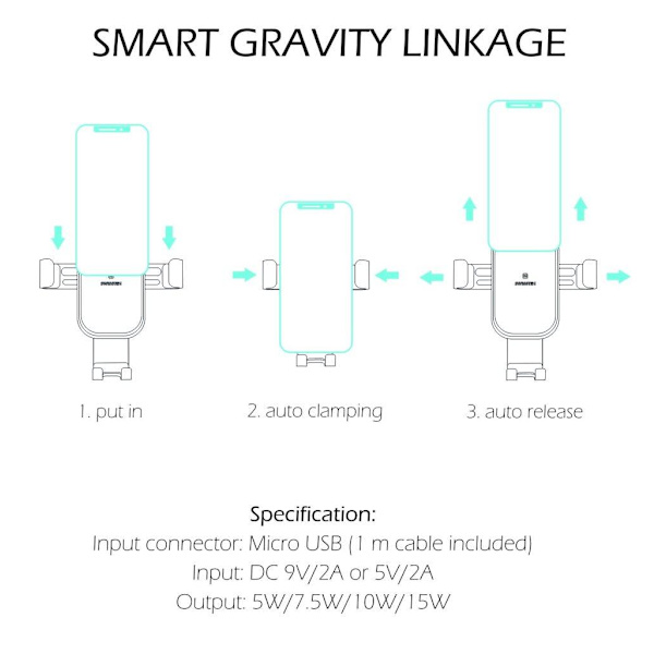 Swissten GW1-AV5 Air Vent Car Holder With 15W  Wireless Charging + Micro USB Cable 1m