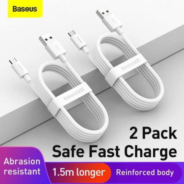 Baseus Simple Wisdom Data Cable Kit USB to Micro 2.1A (2PCS/Set) 1.5m White