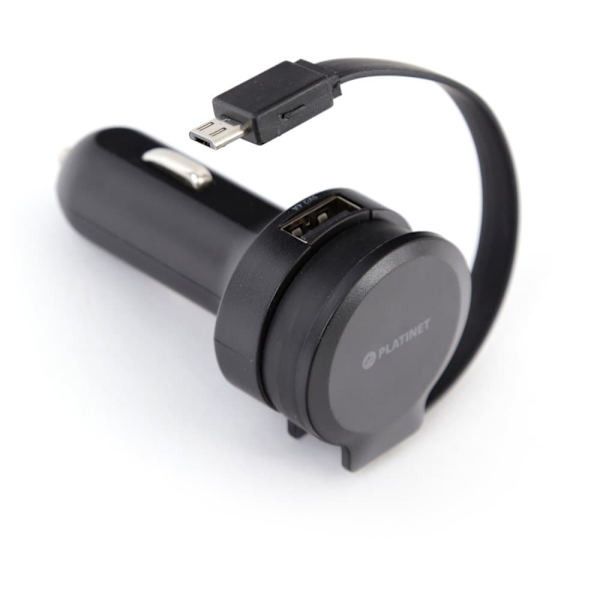 Platinet PLCRRCC Universal IC Car charger 2.4A USB +  Rolling Micro USB Cable