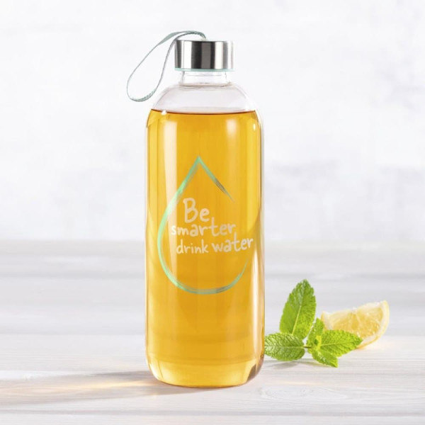 Xavax To Go Glass Bottle, 1l, with Protective Sleeve, Loop, for Carbonated & Hot/Cold
