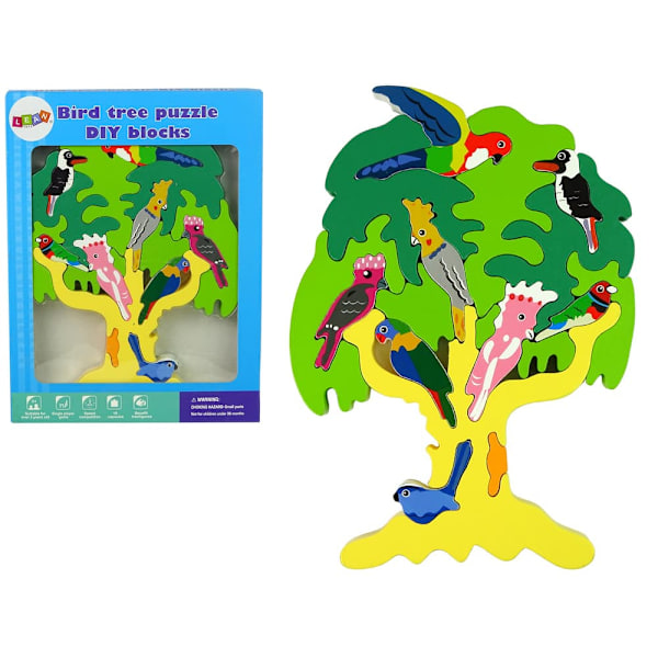 Wooden Tree Birds Parrots DIY Wooden Puzzle Blocks