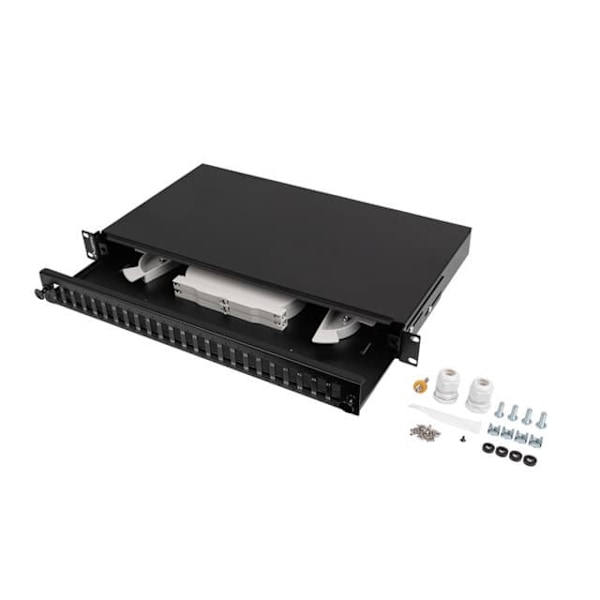 LANBERG 24XSC DUPLEX / 24XLC QUAD RACK 19" 1U FIBER OPTIC DISTRIBUTION FRAME BLACK + ACCESSORIES