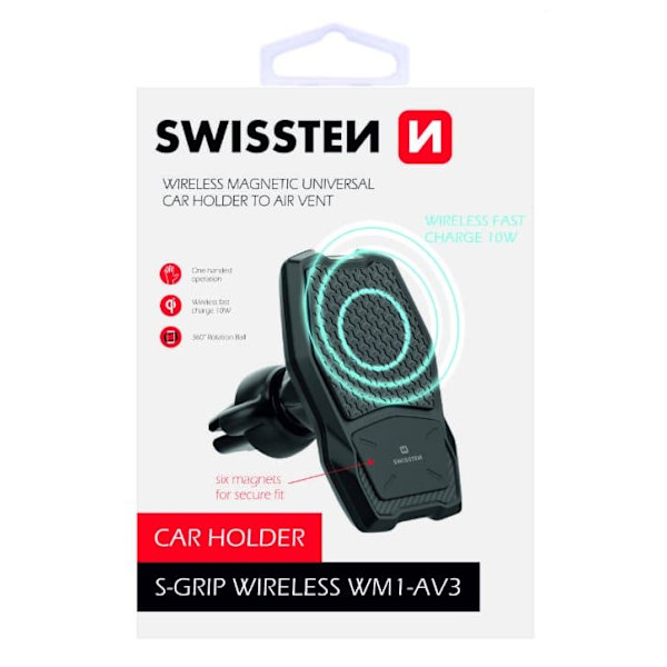 Swissten WM1-AV3 Air Vent Car Holder With Wireless Charging + Micro USB Cable 1.2m Sort