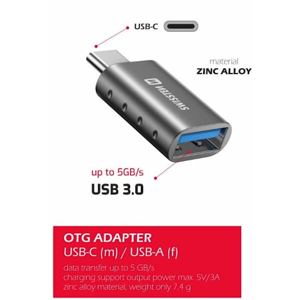 Swissten otg adapter usb-c(m)/usb-a(f)