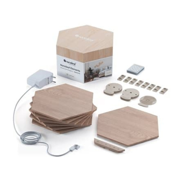 Nanoleaf Elements Wood Look Hexagons Starter Kit (13 panels) | Nanoleaf | Elements Wood Look Hexagons Starter Kit (13 panels) | W | Cool White + Warm