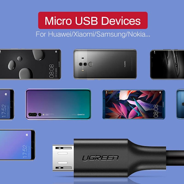 CABLU alimentare si date Ugreen, "US289", Fast Charging Data Cable pt. smartphone, USB la Micro-USB, nickel plating, PVC, 1.5m, alb "60142" (timbru ve