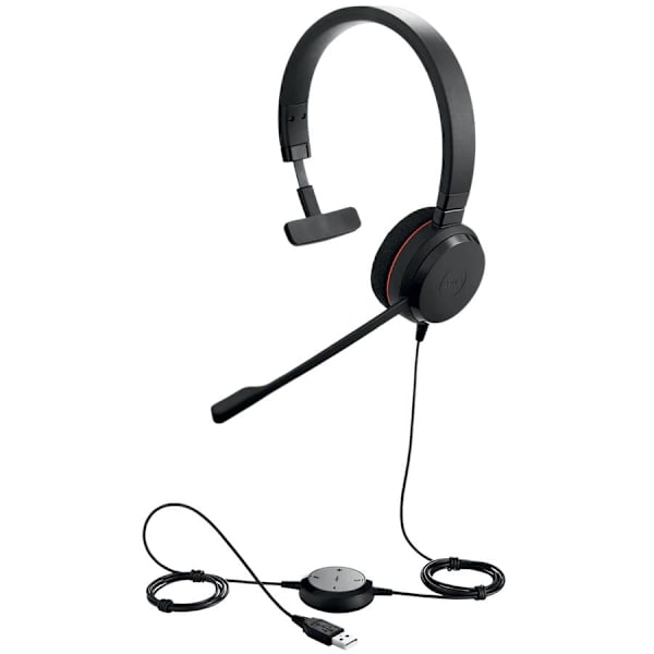 JABRA EVOLVE 20 MS Mono USB Headband, Noise cancelling,USB connector, with mute-button and volume control on the cord, with foam ear cushion, Microsof