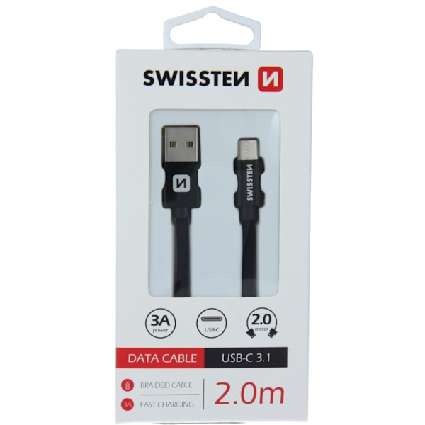 Swissten Datový Kabel Textile Usb / Usb-C 2,0 M Černý