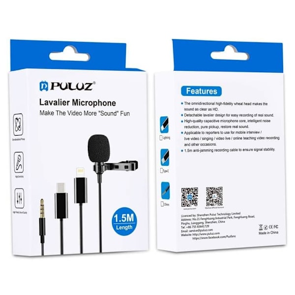 Mikrofons Puluz Lavalier 3.5mm Black