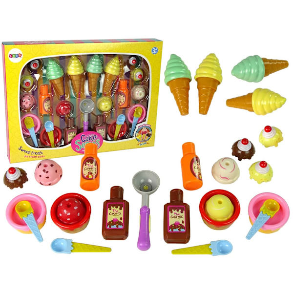 Sweet Treats Set Ice Cream Cupcakes Sauces Spoons