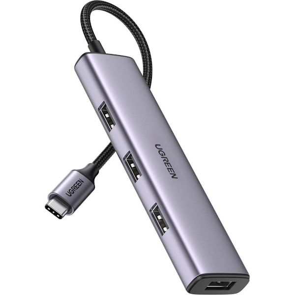 HUB extern Ugreen, "CM473" porturi USB: USB 3.0 x 4, conectare prin USB Type-C, aluminiu, lungime 20 cm, gri, "20841" (timbru verde 0.8 lei) - 6957303