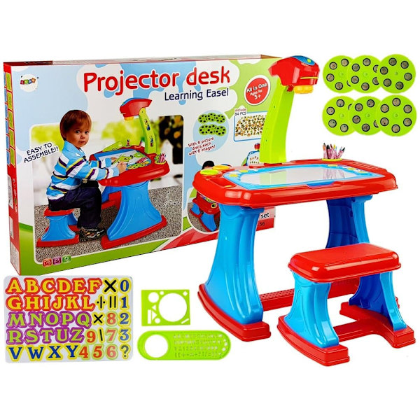 Educational Table with Projector Chair Crayons Magnets Letters and Numbers