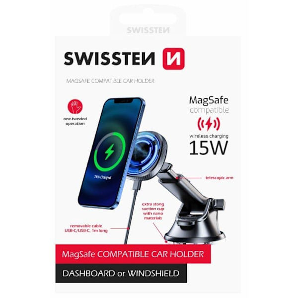 Swissten magnetický držák do auta s bezdrátovým nabíjením 15w dashboard (kompatibilní s magsafe)