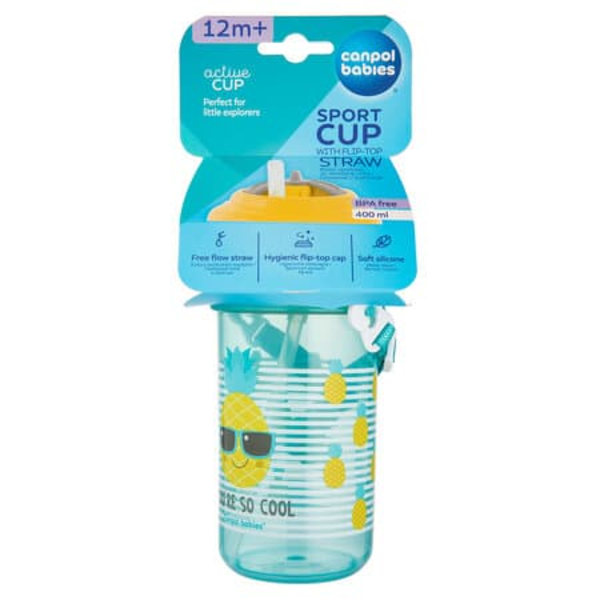CANPOL BABIES cup with flip-top silicone straw So Cool!, 400 ml, 4/102_yel
