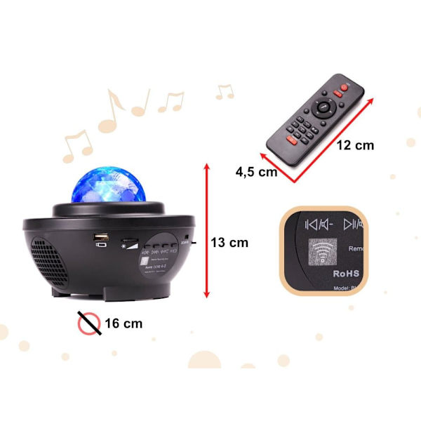 RoGer Rotating Star Projector / Bluetooth Speaker / LED / with Remote Control